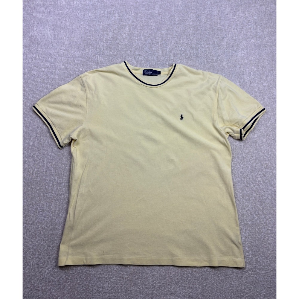 Polo Ralph Lauren Mens Yellow Tipped Crew Neck Pique T-Shirt Size Large U-560
